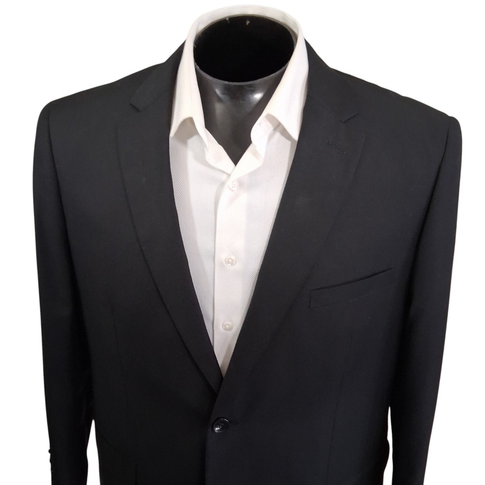 Carlo Lusso Sport Coat 44R Solid Black 2-Button Microtech Blazer Double Vent